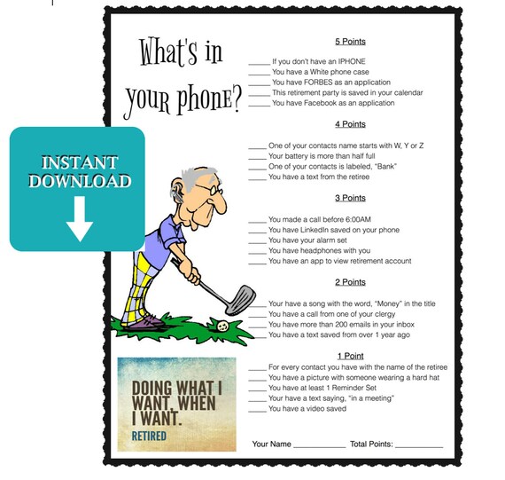 Retirement Party Game-Whats in your phone | Etsy