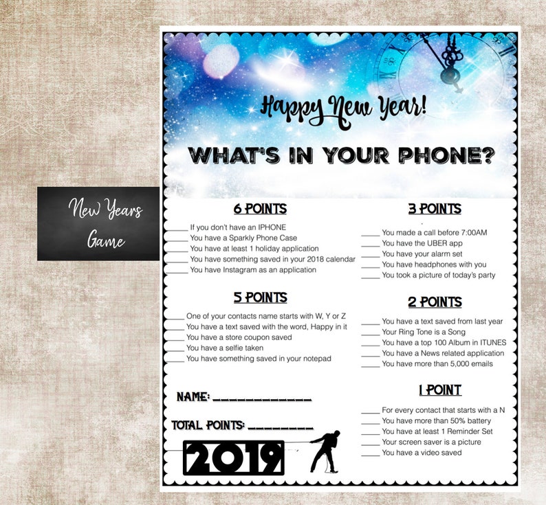 New Years Eve Party Game Whats in Your Phone Instant | Etsy