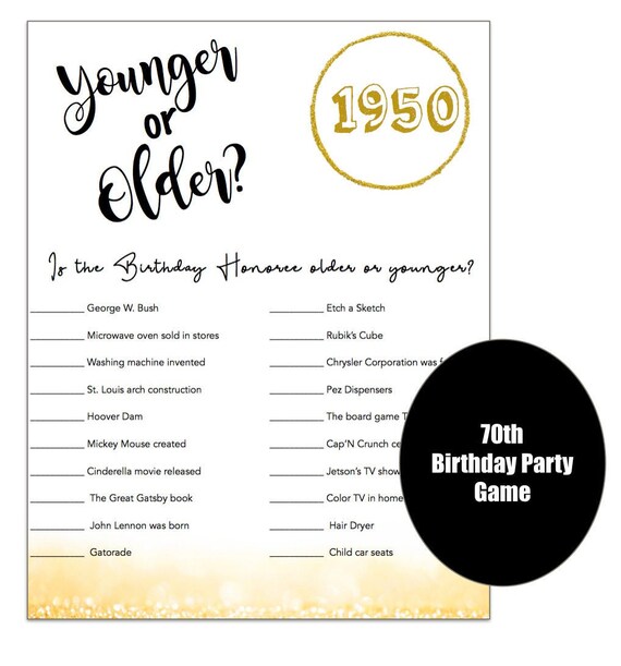 70th Birthday Trivia Game Instant Download Older Or Etsy