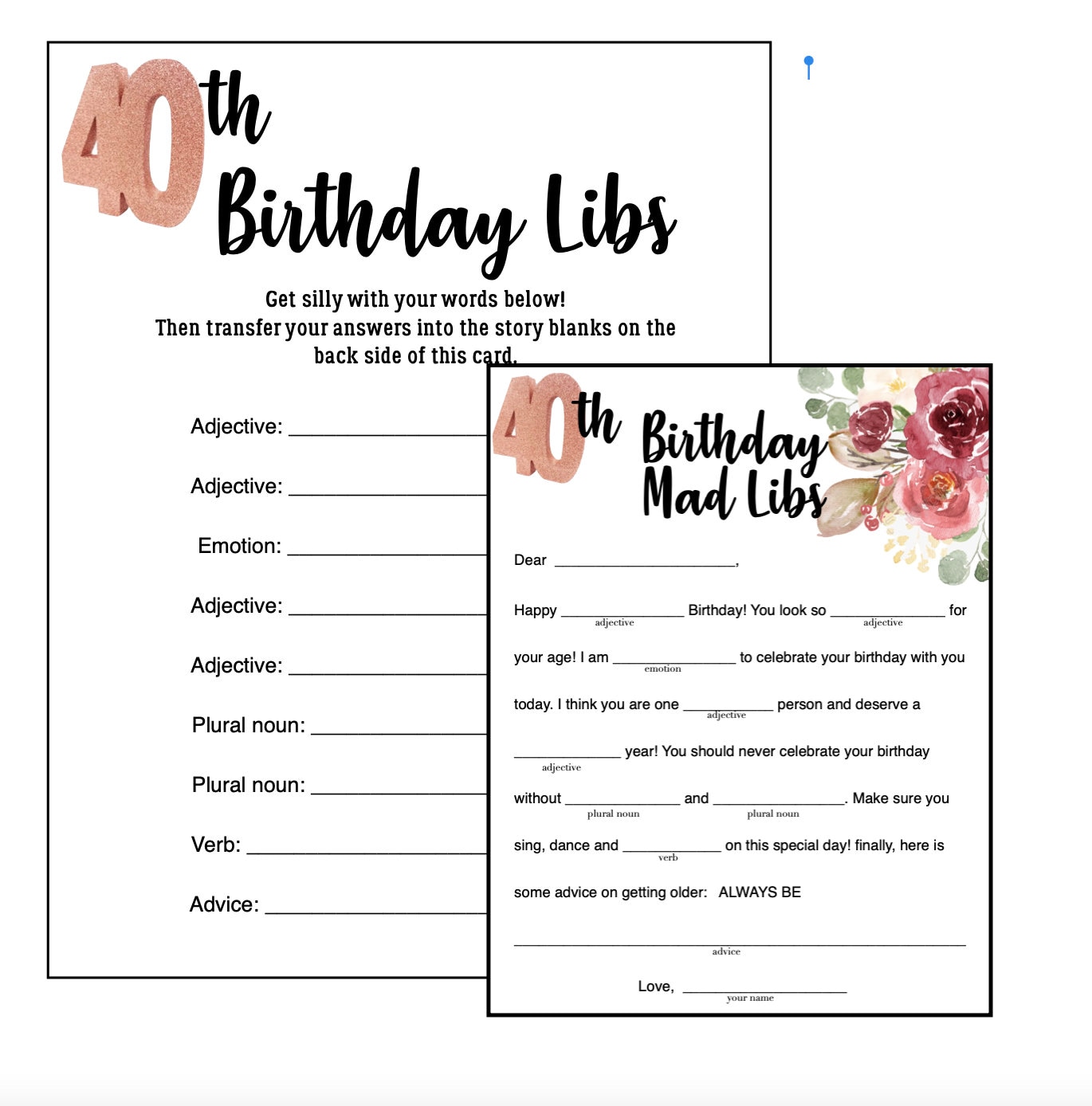 Birthday Party Activities Mad Libs-instant Download Birthday Party