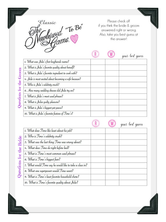 Items similar to The Newlywed Game Wedding Shower Game