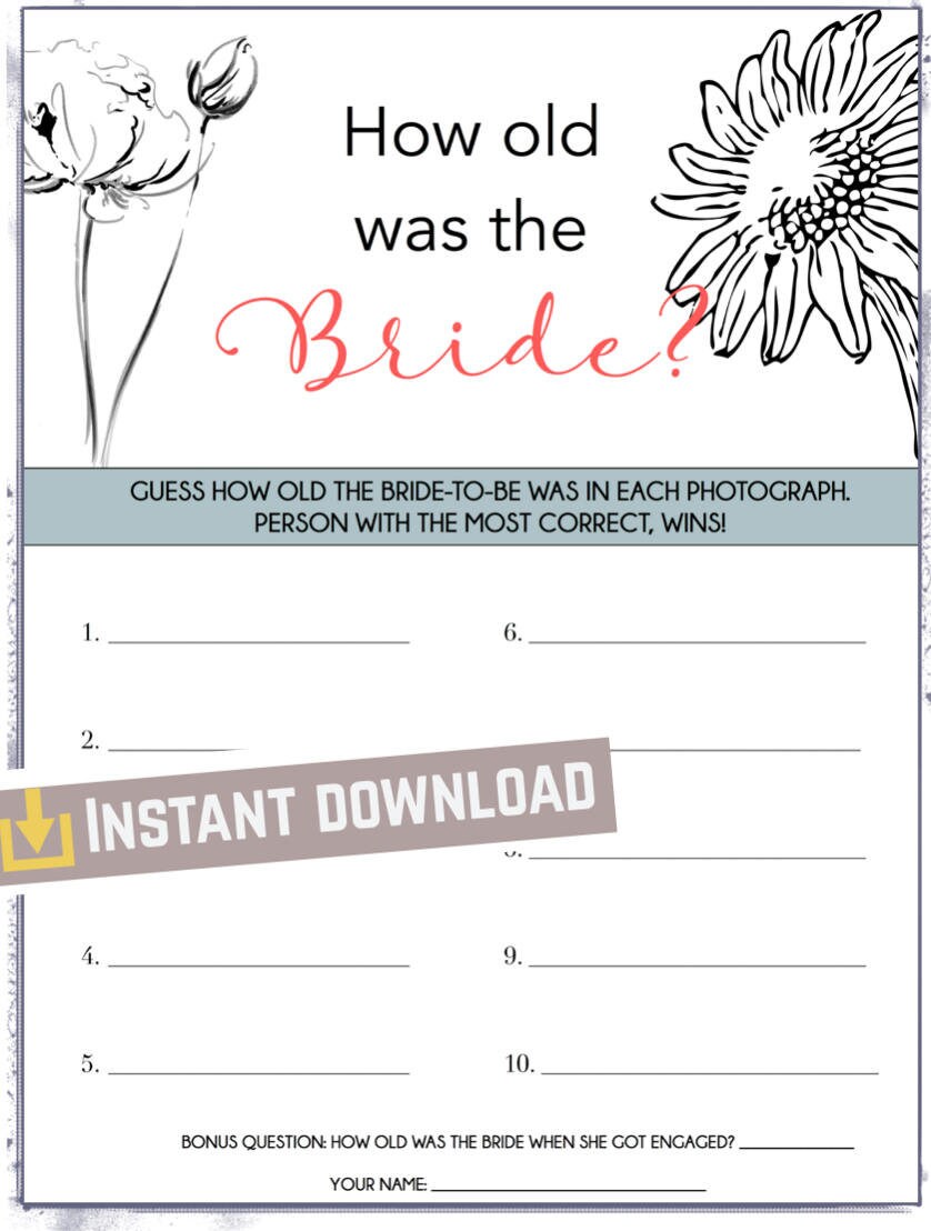 Guess the Bride's Age Instant Download | Etsy