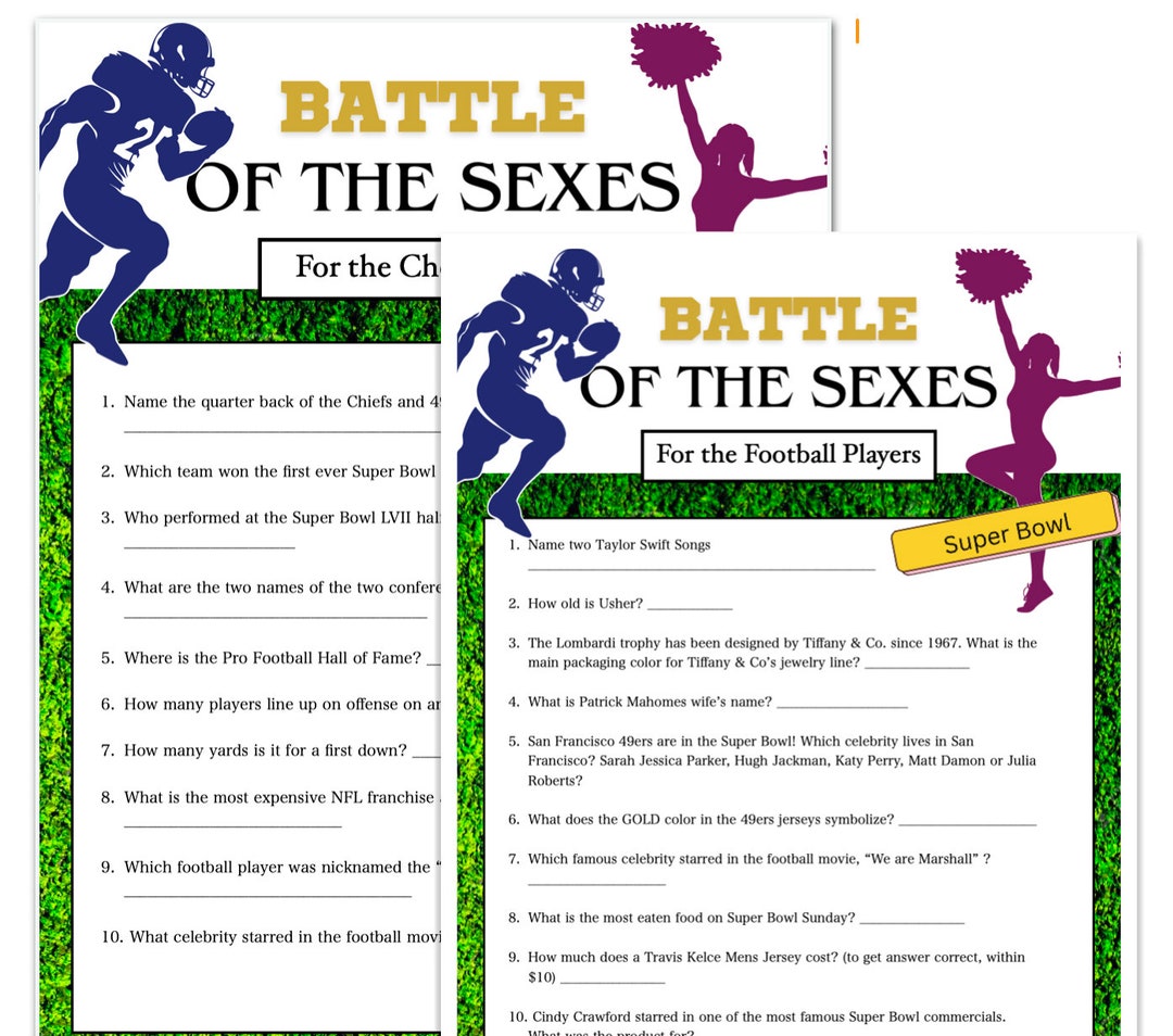 Super Bowl Party Game Battle of the Sexes Girls VS Guys Trivia