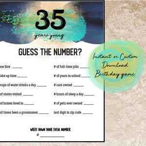 Birthday Trivia Game | Instant Download | 35th Birthday or we can customize for any year! Add up total number game |