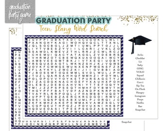 Graduation Party Game-Teen Slang Word Search Graduation Themed Word Search - Instant Download - Graduation Ideas - Highschool Graduation