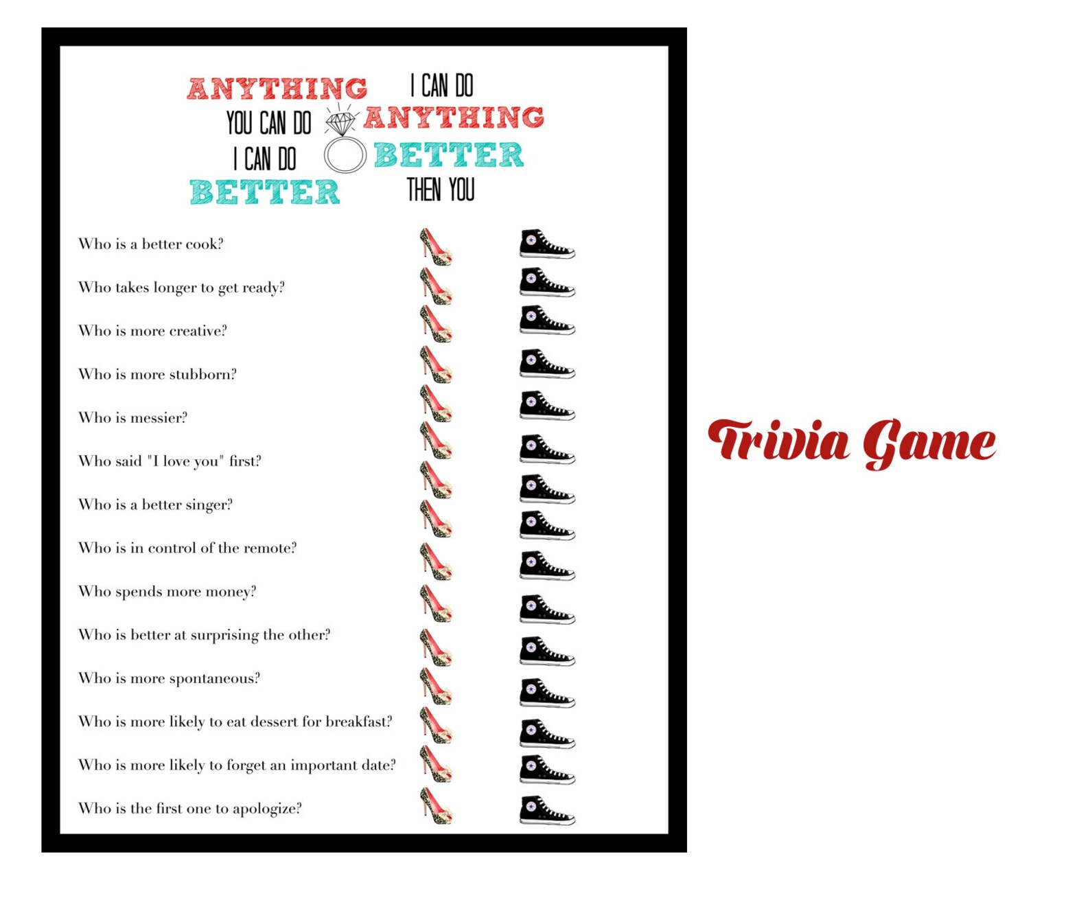 Bridal Shower Game // Wedding Shower Game // Engagement Party Etsy