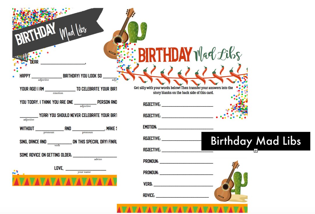 Birthday Party Mad Libs Birthday Mad Libs Birthday Party Printable DIY ...