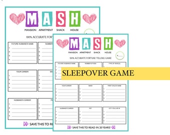 Girls Slumber Party Birthday Party Game \\ CLASSIC MASH Game \\ Girls Birthday Party \\ "BONUS Sign Included** |  Instant Download
