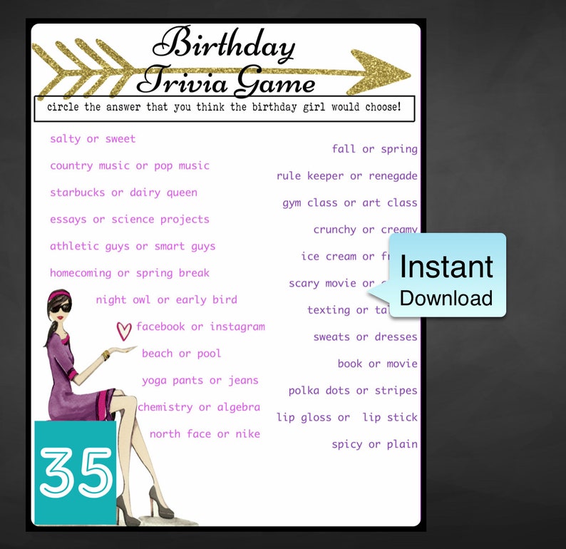 Who Knows The Birthday Girl The Best Digital Download 35th Birthday Party Game Girls Birthday Party Game Party Supplies Paper Party Supplies Lifepharmafze Com
