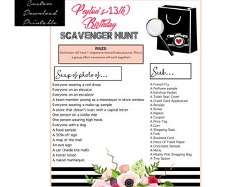 Mall Scavenger Hunt Game-Instant Download | 13th Birthday Party | Custom Scavenger Hunt