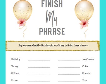 Birthday Party Game // Birthday Party Download // Birthday Party ideas // "Fun Finish the Phrase game"