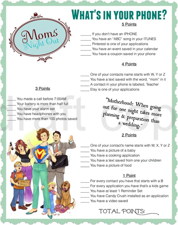 Moms Night Out Game Girls Night Out Instant Download - Etsy