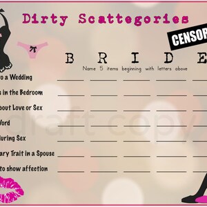 Bachelorette Party Games Who wants to play Dirty Scattegories Instant Download image 2