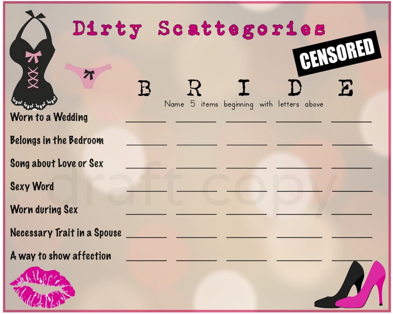 Bachelorette Party Games Who wants to play Dirty Scattegories Instant Download image 2