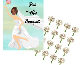 Pin the  Bouquet on the Bride - Bridal Shower Game \ Bachelorette Party Game - Customized with your Brides Pic, Bouquet pics Included