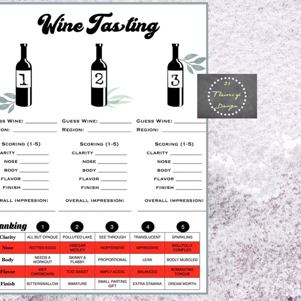 Wine Tasting Score Card | Instant Download | Wine Tasting party | Wine Party Cards | Printable Cards