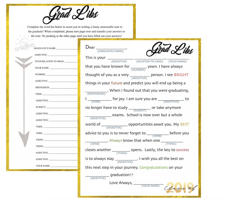 Commencement Online games Ridiculous Libs-Instantaneous Down load Commencement Social gathering Guidelines 2019 Variation picture about Printable Trunk Party Games called Commencement Game titles Crazy Libs-Immediate Obtain Commencement Occasion Options 2019 Model
