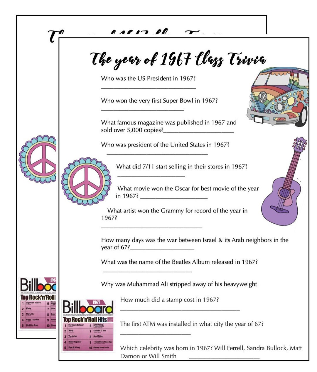 1967 High School Reunion Questions From 1967 Instant Download Etsy