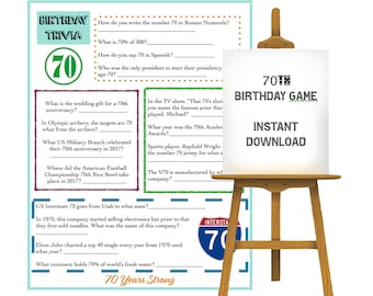70th Birthday Trivia Game | Instant Download | Everything to do with the number 70!