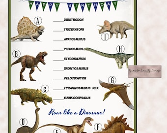 DINOSAUR birthday party game | Guess the Dinosaur Trivia Game - Instant Download - Boys Birthday Party Game