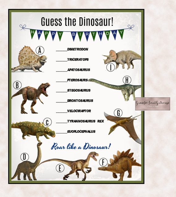 DINOSAUR birthday party game | Guess the Dinosaur Trivia Game - Instant  Download - Boys Birthday Party Game