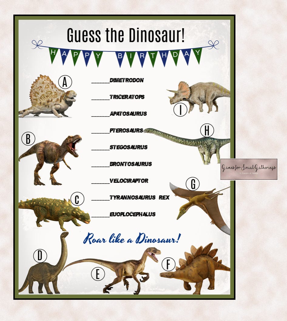 DINOSAUR Birthday Party Game Guess the Dinosaur Trivia Game 