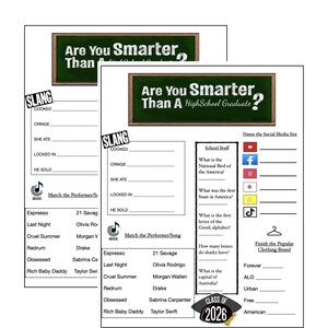 Graduation Party Game, Teen Trivia, High School Graduate Quiz (PDF Download)