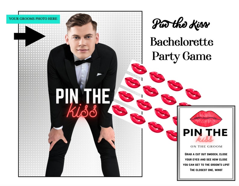 Pin the KISS on the Groom Bridal Shower Game Bachelorette image 1