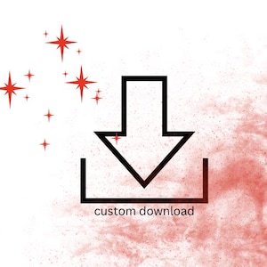 May include: A black and white download icon with a downward arrow inside a square. The text "custom download" is below the icon.