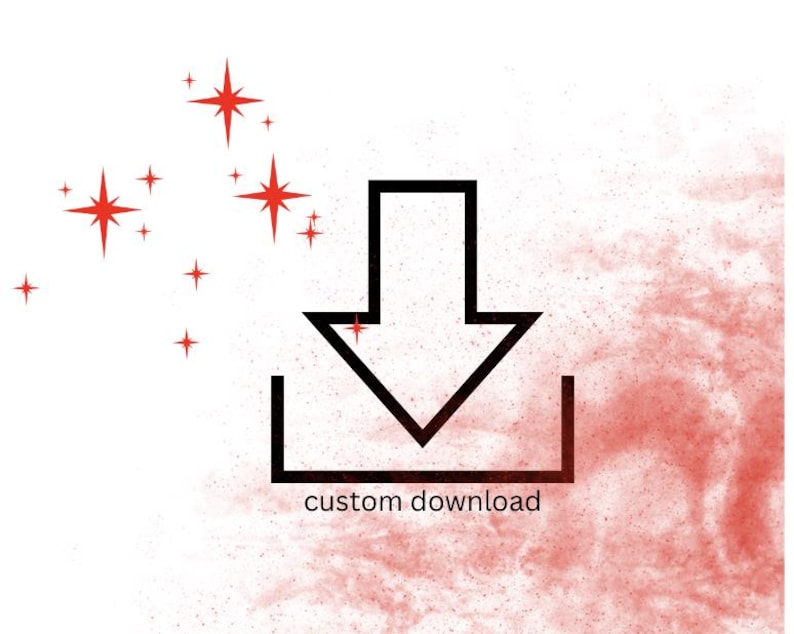 May include: A black and white download icon with a downward arrow inside a square. The text "custom download" is below the icon.