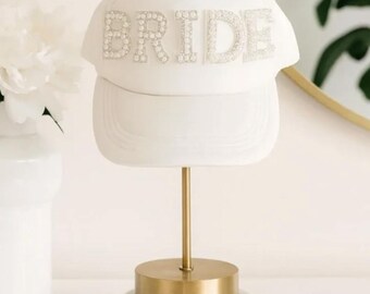 White Bride Baseball Cap with Pearl Embellishments
