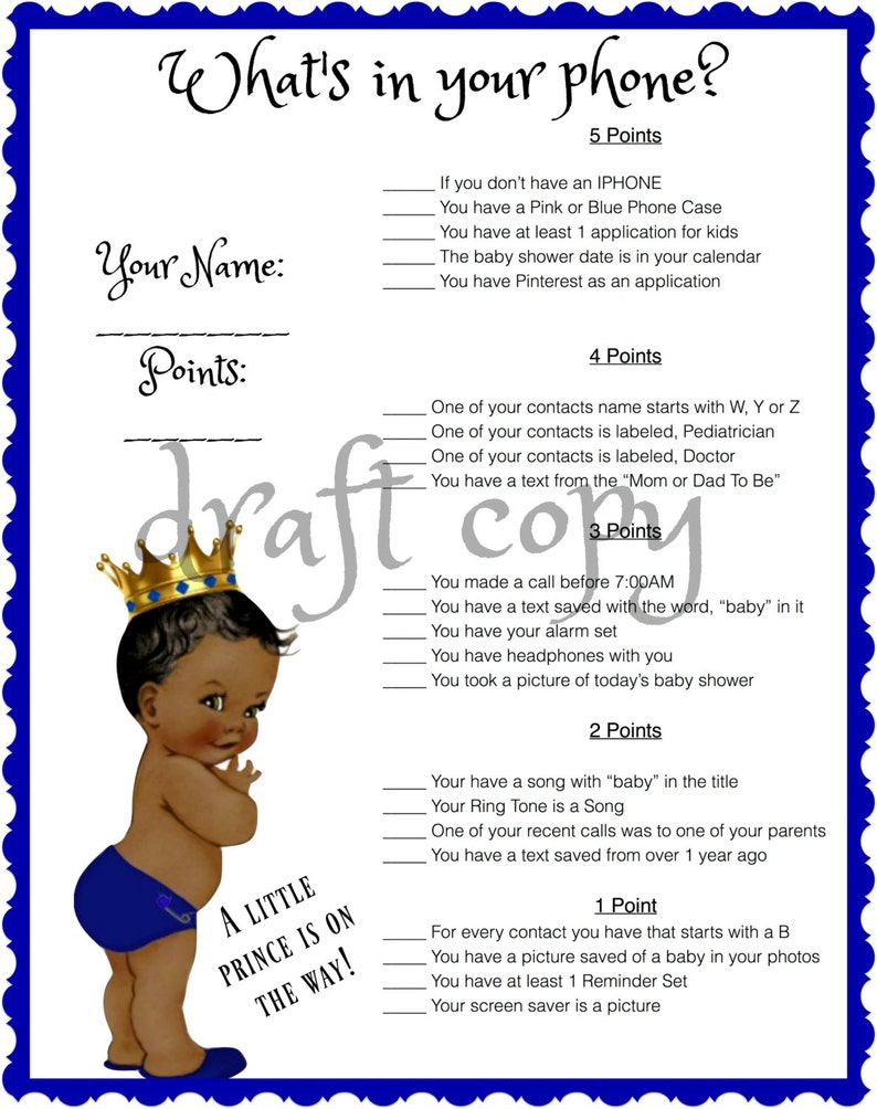 Baby Shower Game Whats In Your Phone Baby Boy Shower Etsy