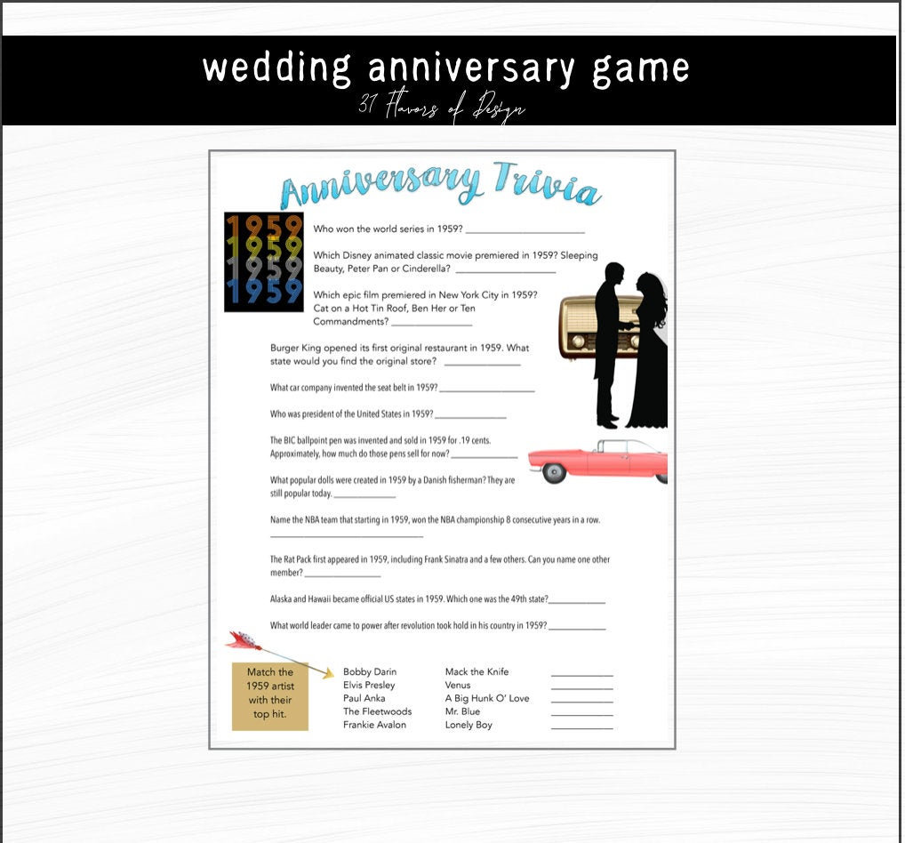 60th Wedding Anniversary Party Trivia Download Printable Etsy