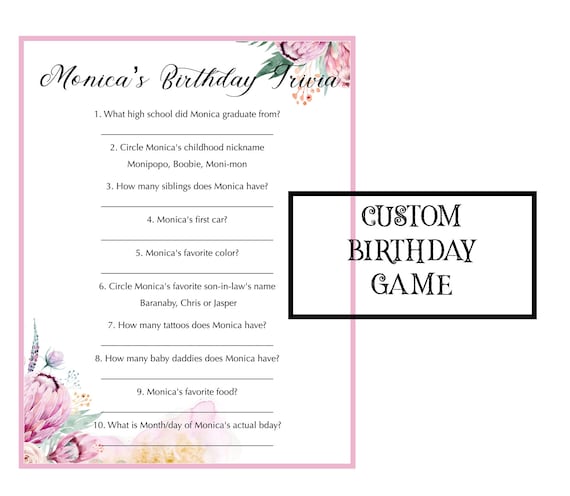 Birthday Party Game Custom Trivia Game questions Printable | Etsy