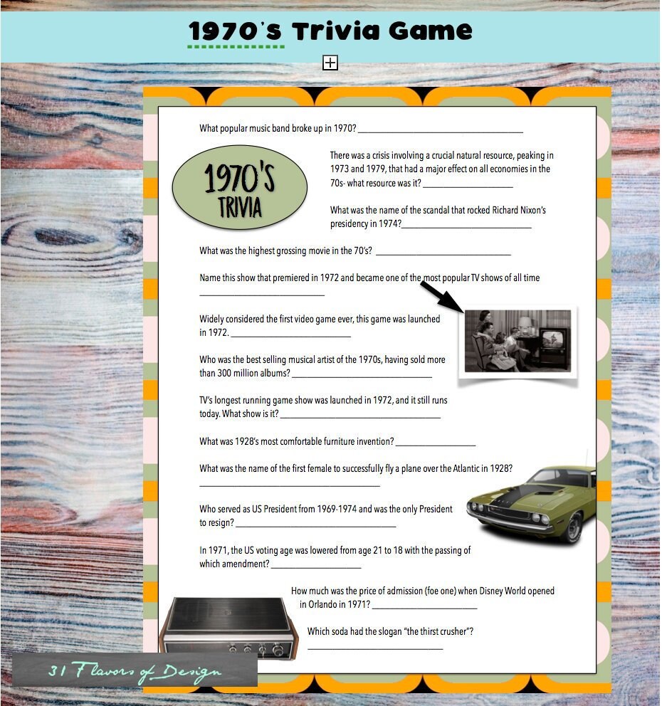 Birthday 1970's Birthday Party Trivia Game Birthday - Etsy UK