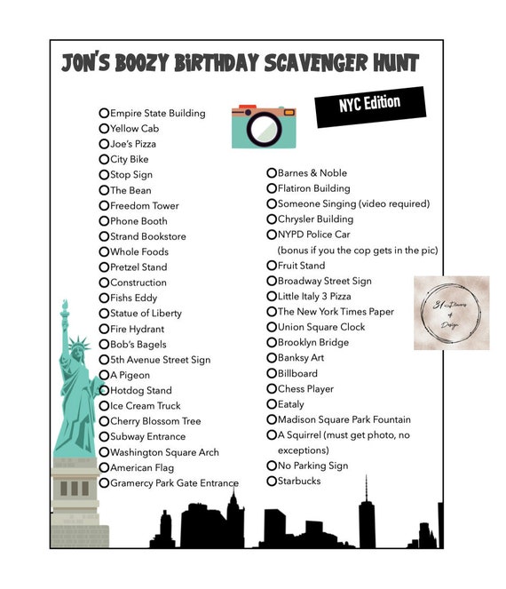 Adult Birthday Scavenger Hunt New York City Edition | Etsy