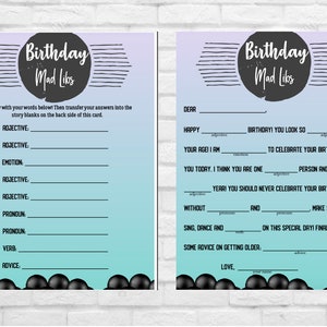 Birthday Party Mad Libs - Birthday Mad Libs - Birthday Party Printable -DIY Mad Lib Game