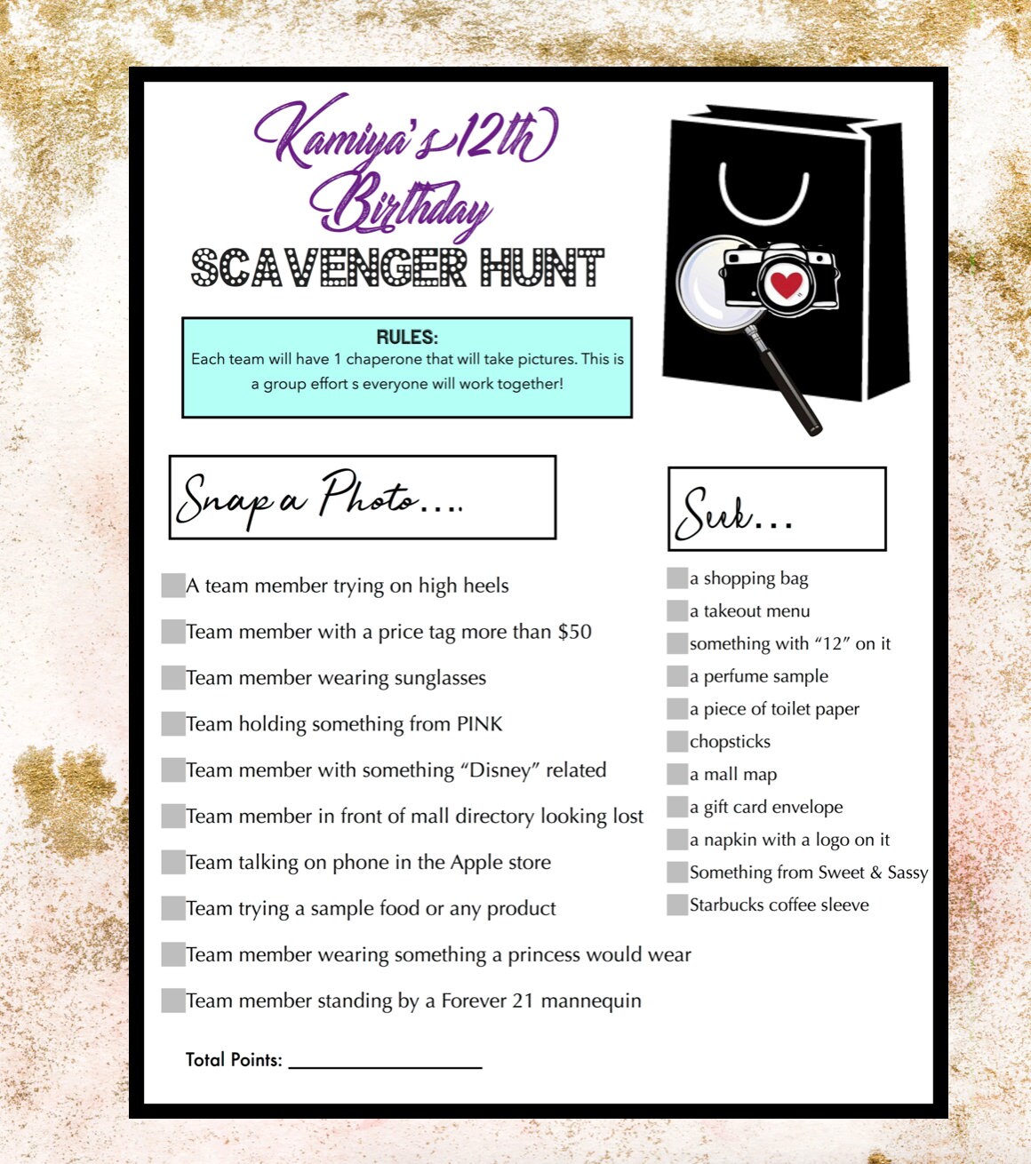 Mall Scavenger Hunt Printable