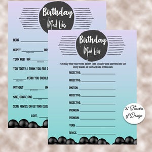 Birthday Party Mad Libs - Birthday Mad Libs - Birthday Party Printable -DIY Mad Lib Game