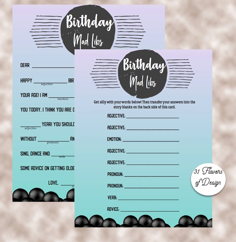 Birthday Party Mad Libs Birthday Mad Libs Birthday Party Etsy