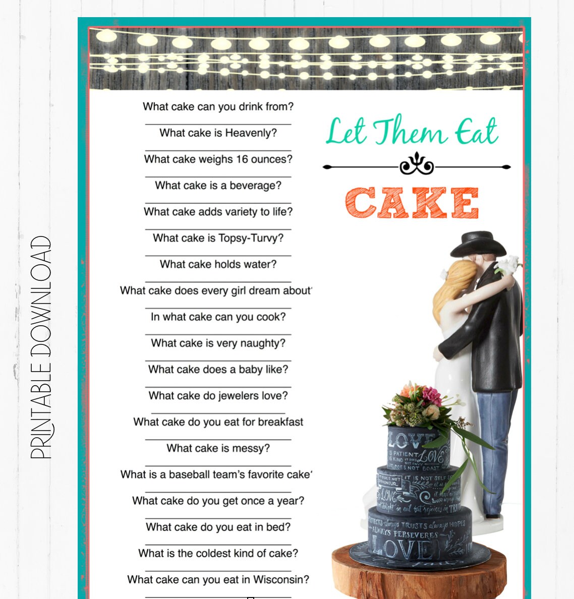Bridal Shower Game Guess the Cake Trivia Game Wedding Shower Etsy