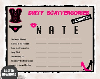 Bachelorette Party Games | Who wants to play Dirty Scattegories? | Custom Download with your name of choice | Bridal Shower