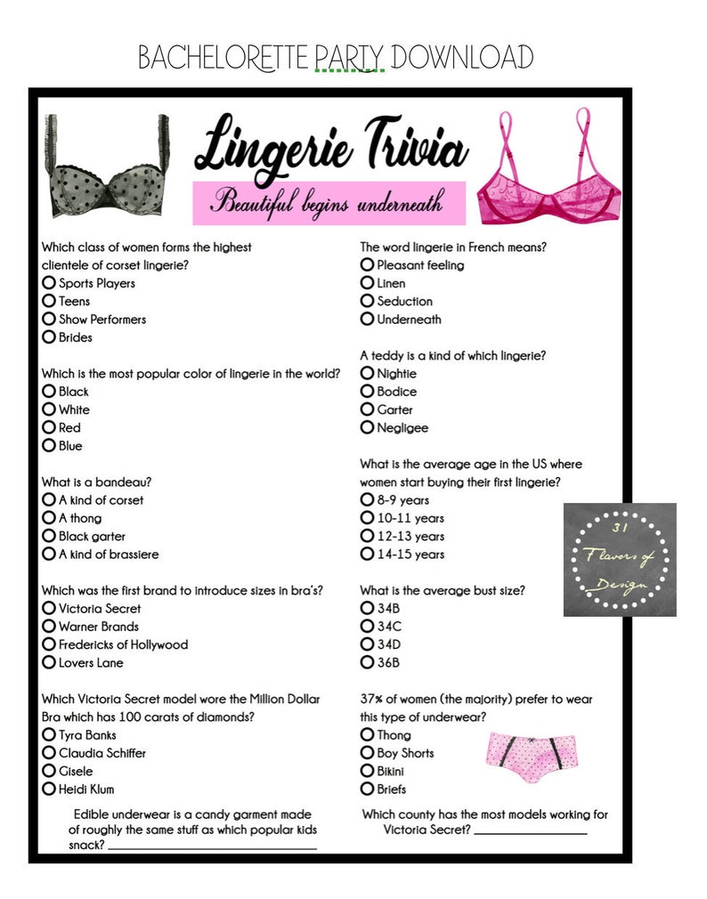 Bachelorette Party Who know's Lingerie Trivia Instant | Etsy