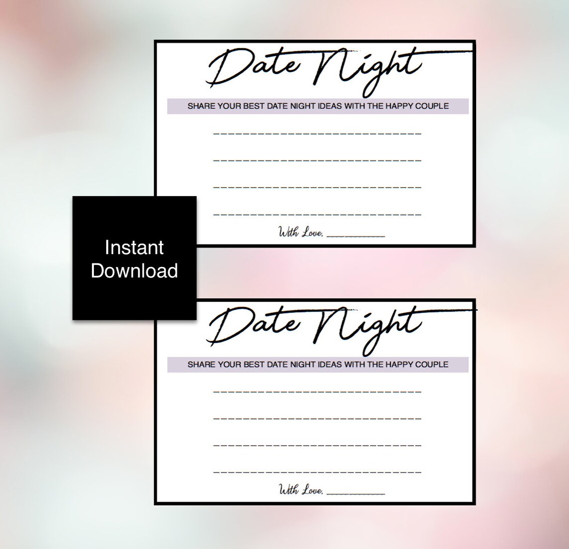 Date Night Cards Bridal Shower Engagement Party Printable | Etsy