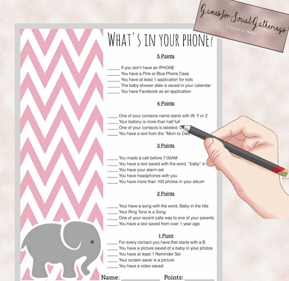 Baby Shower Game Baby Shower Whats in your phone game | Etsy