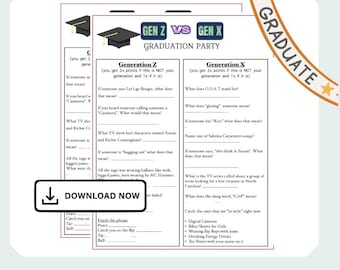 Graduation Party Games, Graduation Party Printable, Graduation Party Decorations, Graduation Ideas, Gen X vs Gen Z