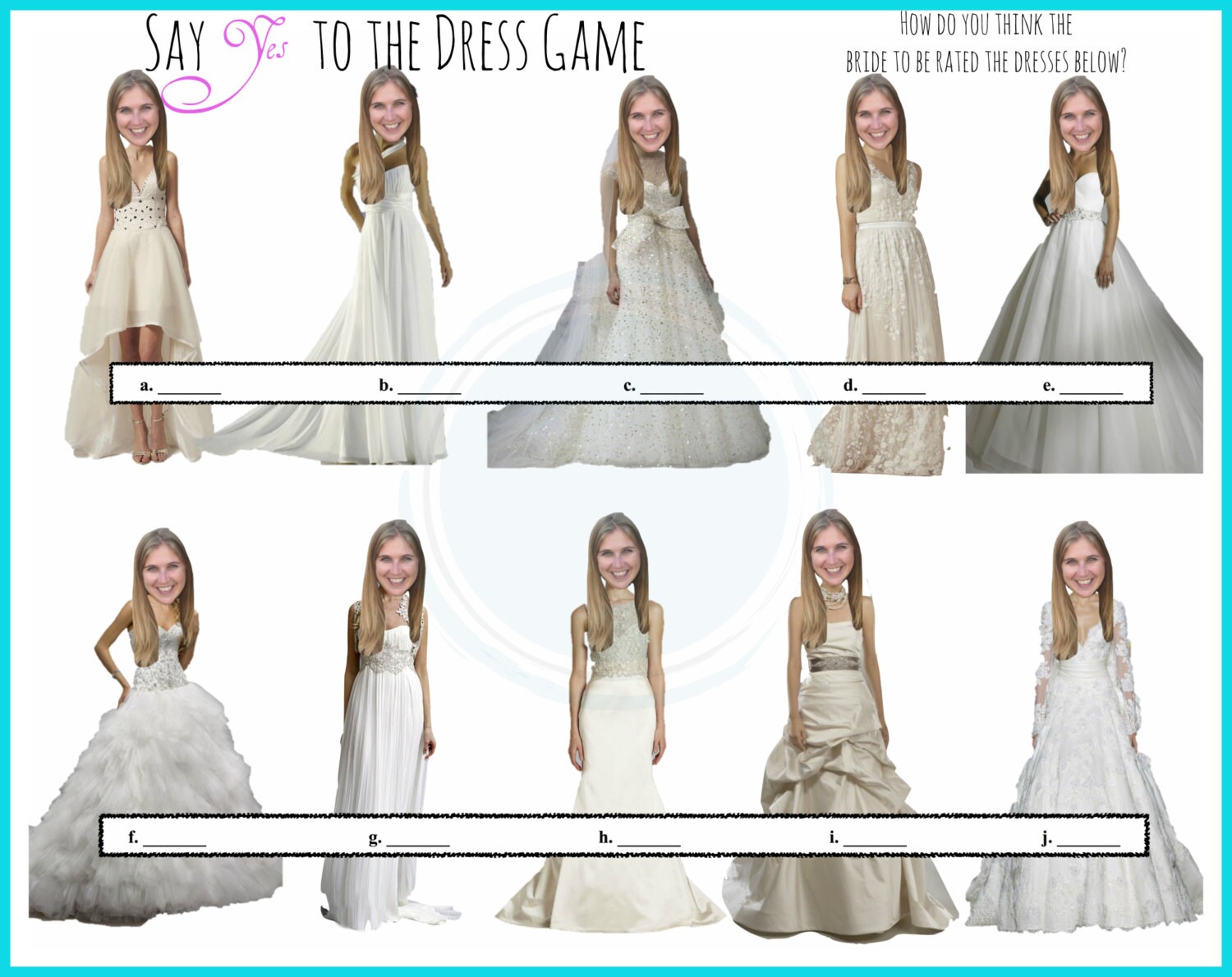 Bridal Shower Game, Say Yes to the Dress Game, Wedding Shower Party Game,  Customized Game With Your Brides Picture, Bridal Shower Activity - Etsy  Ireland