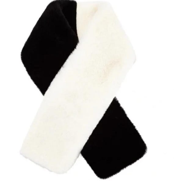 Apparis Black and Cream Faux Fur Scarf - Etsy display picture 1
