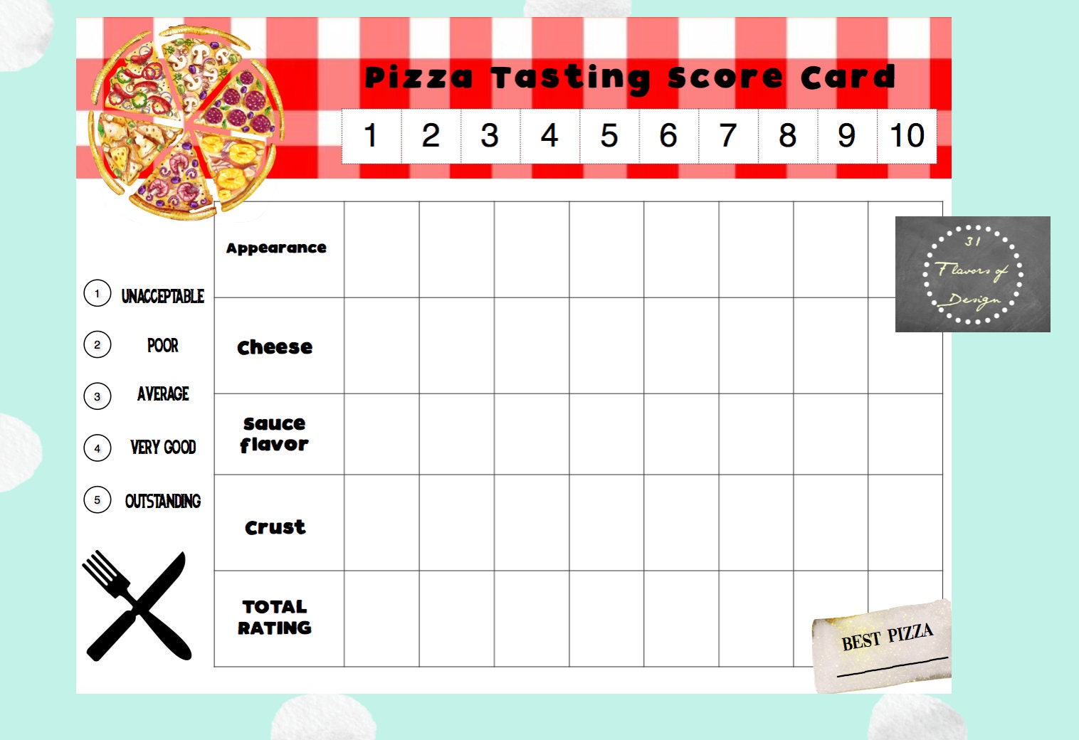 Pizza Tasting Score Card INSTANT DOWNLOAD Fun Family Pizza Etsy Pizza Tasting Score Card INSTANT DOWNLOAD Fun Family Pizza Etsy