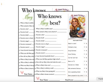 Who knows the Birthday Girl Best Game | 60th Birthday Party Printable | Custom Name Quiz | Fun Party Activity | Download